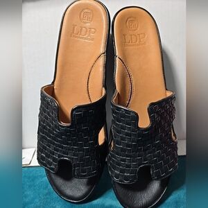 LDP Black Woven Women's Slide Sandals